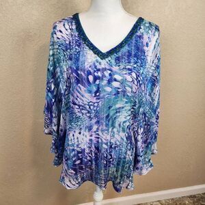 Blue Purple Green Print Top Swim Cover Up Medium (4806)